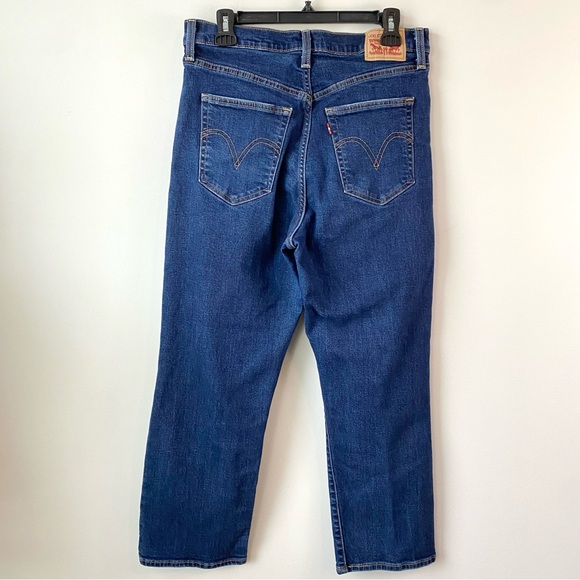 Levi’s Ribcage Straight Ankle Jeans Button Fly Distressed 32 Blue - Picture 5 of 9